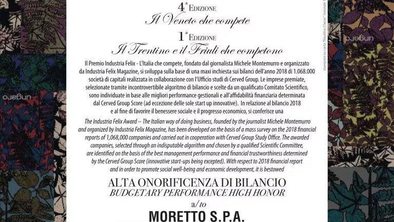  Moretto awarded for management performance and financial reliability