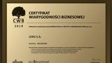 Certyfikat Wiarygodności Biznesowej dla firmy Lerg