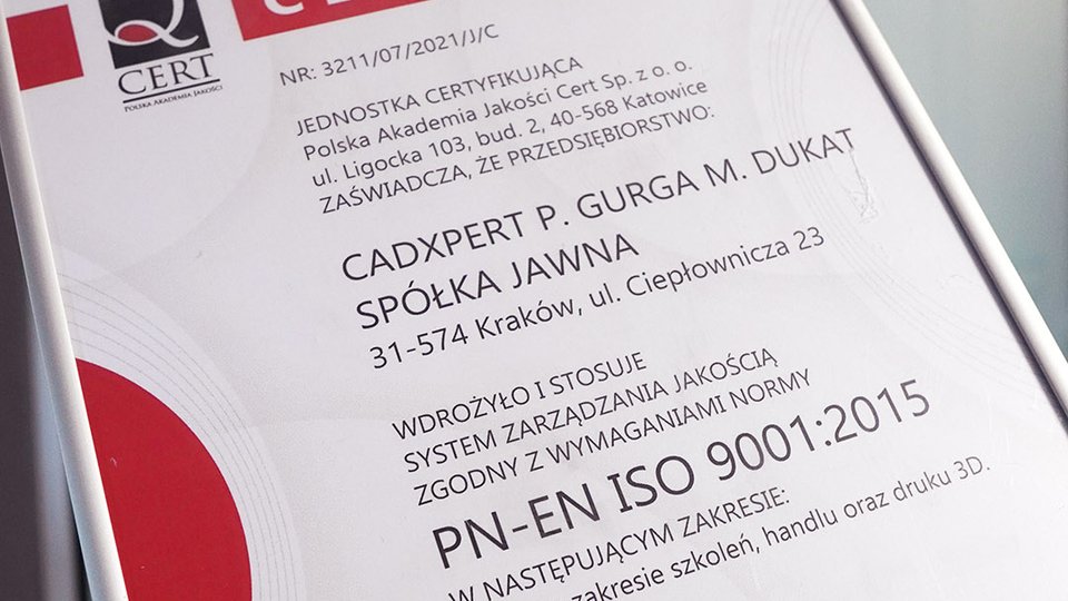 CadXpert z certyfikatem ISO 9001:2015