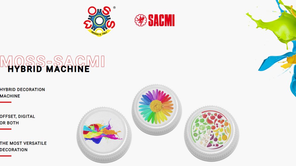 Cap decoration, the first ‘hybrid’ solution by Sacmi-MOSS