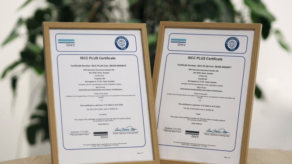 ISCC PLUS sustainability certification completed for Polykemi and Scanfill