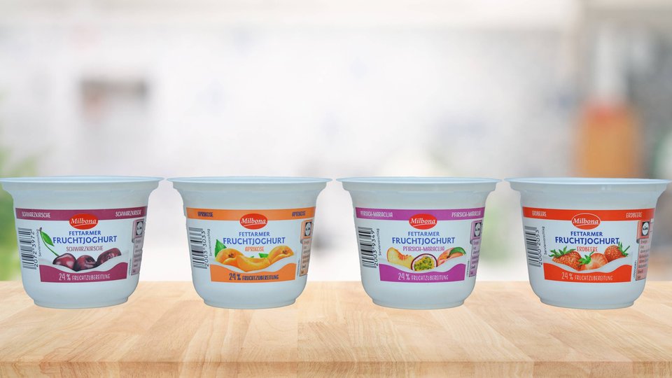 First recycled yoghurt cup in supermarket