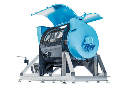 Dry-cleaning machine: characteristic design with a robust steel frame and discharge unit.