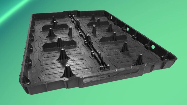 Hybrid composite battery cover developed by Envalior’s Tepex team in collaboration with SABIC, Siebenwurst, Ensinger, and Forward Engineering.