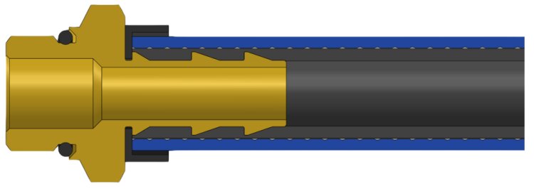 Connection cross-section – Push-on ferrule + self-gripping hose