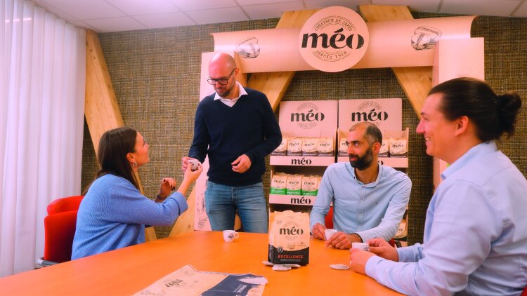 Drivers behind the success of the project: Alice Roussaud (Cafés Méo), Benjamin Leviez (adapa), Pierre-François Henry (Cafés Méo), Augustin Caresmel (adapa)