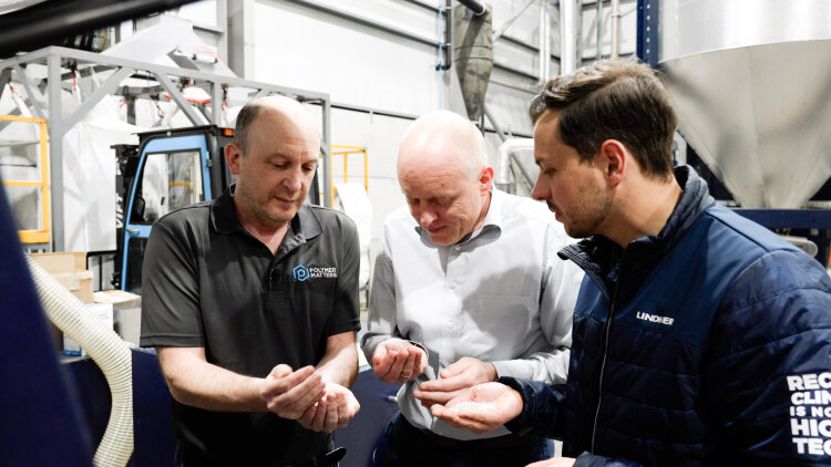 From left: Michael Cunningham, CEO of Polymer Matters, Clemens Kitzberger, business development manager at EREMA Group, and Marcel Willberg, sales director at Lindner Washtech