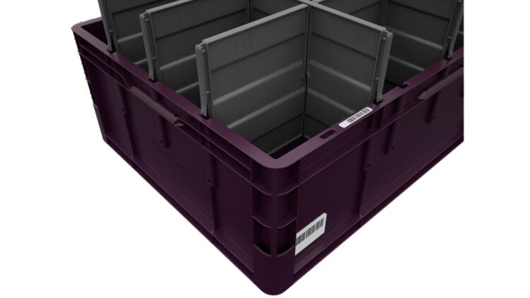 Guides and dividers enabling compartmentalization of the Eurotec Move container