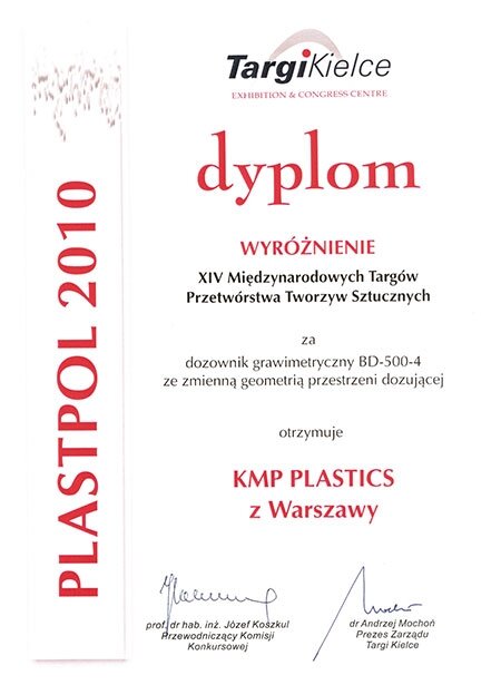 Firma KMP Plastics z wyróżnieniem targów Plastpol 2010