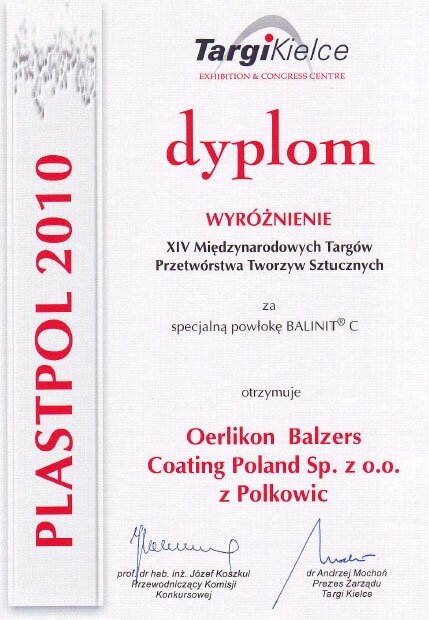 Wyróżnienie targów Plastpol dla firmy Oerlikon Blazers