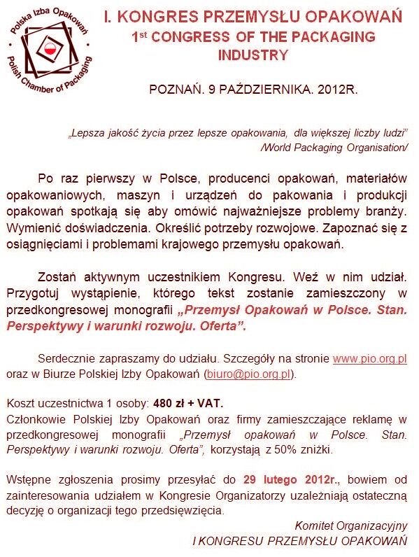Polska Izba Opakowań przygotowuje I Kongres Przemysłu Opakowań