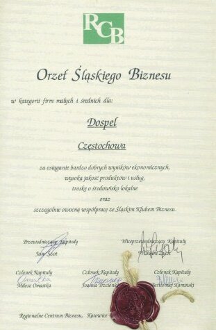 Orzeł Śląskiego Biznesu dla Dospel Plastics